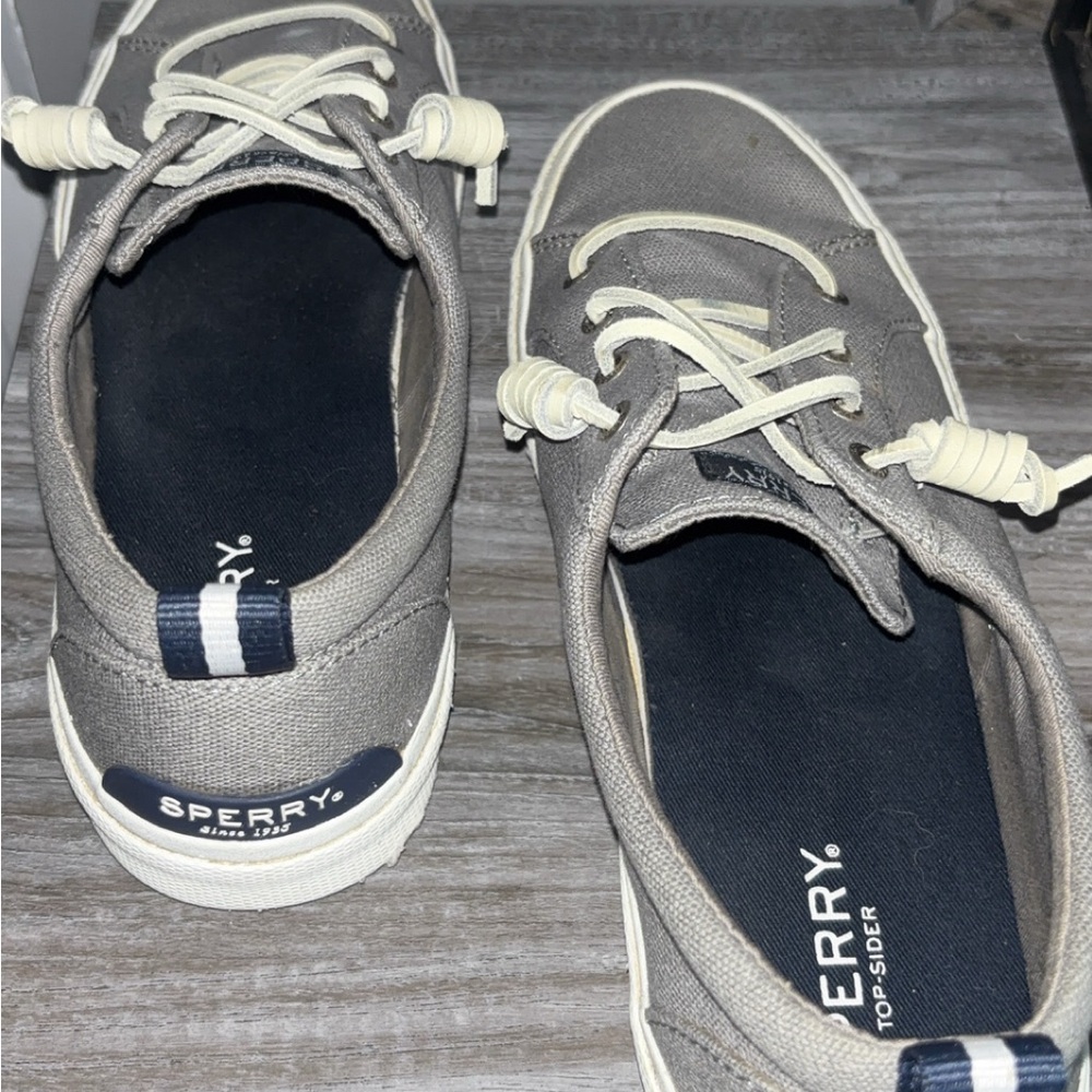 Sperry Gray Canvas Shoes with White Laces - Picture 3 of 4